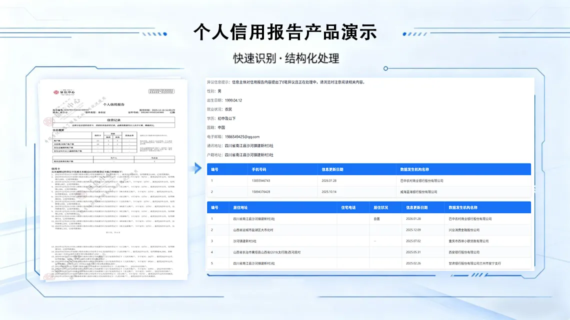 个人信用报告结构化识别示意