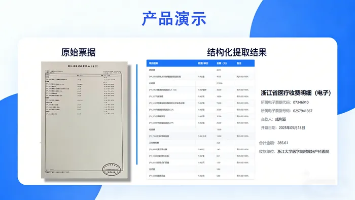 收费票据结构化识别示意