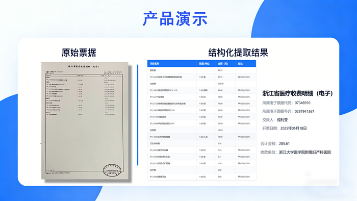 收费票据结构化识别示意